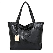 baratos Malas com Alça-bolsa tote feminina prateada com relevo de crocodilo | bolsa de ombro de couro sintético de grande capacidade para uso diário e no escritório – elegante e versátil