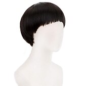 preiswerte Herrenperücken-kurze schwarze Cosplay Perücke der 1960er Jahre Männer synthetische Schüssel geschnitten Pilzhaar Anime Perücken für Filmparty Halloween Weihnachtskostüm Perücke