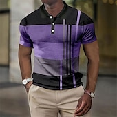 preiswerte Poloshirt mit Farbblockdesign für Herren-Herren Karomuster Waffel-Poloshirts Golfshirt Kurzarm Polo-Shirts Hemden mit Kragen Vintage Lässig Urlaubskleidung Formelle Kleidung Festivalkleidung Knöpfe 3D-Druck Schwarz Gelb Rosa