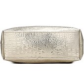 baratos Malas com Alça-bolsa tote feminina prateada com relevo de crocodilo | bolsa de ombro de couro sintético de grande capacidade para uso diário e no escritório – elegante e versátil