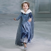 preiswerte Märchen-Motto-Kleider-Kindermädchenkleid Schneeflocke Langarm Performance Party süßes Baumwoll-Midikleid in A-Linie Herbst Winter 3–10 Jahre Marineblau