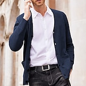 billiga cardigan tröja för män-Herr Tröja Cardigan Tröja Ribbad Sticka Stickat Slät V-hals Mode Ledigt Sport Dagliga kläder Kläder Vår &amp; Höst Vinrött Svart M L XL