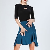 cheap Tops &amp; Sets-Latin Dance Skirts Ruching Hollow-out Pure Color Women's Performance Training Half Sleeve High Polyester