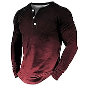billiga Geometrisk-Herr Henleytröja T-shirts Vintage skjorta Mode Designer Bekväm Skjorta Grafisk Lutning Långärmad Skjorta Blå Röd Brun Utomhus Ledigt Dagligen Henley Vår &amp; Höst Kläder 3D-tryck S M L XL 2XL 3XL