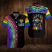 cheap Geometric Pattern-Men&#039;s Heart Rainbow Graphic Prints Shirt Summer Hawaiian Shirt Button Up Shirt Short Sleeve Tropical Fashion Hawaiian Street Casual Hawaiian Summer Spring Turndown Print Button-Down Black Purple