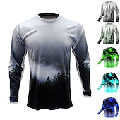 voordelige Heren shirts-Voor heren Downhill Jersey Lange mouw Fietsen Shirt Kleding Bovenlichaam met 3 achterzakken Ademend Sneldrogend Zacht Comfortabel Zwart Leger Groen Marine Blauw Grafisch Polyester Spandex Sport