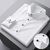 economico Camicie Button Down da uomo-Per uomo Camicie Camicia abbottonata Elasticizzato Tinta unita / tinta unita Matrimonio Ufficio Nero Bianco Rosa Blu marino Manica lunga Collo ripiegabile Primavera &amp; Autunno Abbigliamento Sexy