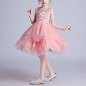 baratos Vestidos para Menina das Flores de Casamento-Princesa Até os Joelhos Vestido para Meninas das Flores Festa de Casamento Meninas Lindo Vestido de Baile Renda com Pétala Costas de Renda Mini Noivas Ajuste 3-16 anos