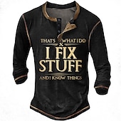 cheap Funny Words-Men&#039;s Graphic Letter I Fix Stuff Henley Shirt Tee Long Sleeve 3D Print Fashion Designer Comfort Casual Daily Wear Going out Spring &amp;  Fall 1 2 3 Black Navy Blue Henley Henley T-Shirt