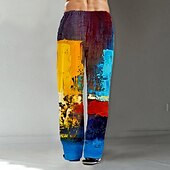 cheap Men&#039;s Printed Casual Pants-Men&#039;s Trousers Summer Pants Beach Pants Drawstring Elastic Waist Straight Leg Color Block Graphic Prints Comfort Casual Daily Holiday Streetwear Designer Yellow Blue