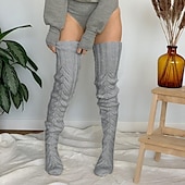 cheap Socks-Women&#039;s Stockings Thigh-High Crimping Socks Winter Tights Thermal Warm High Elasticity Hole Winter Black Pink Grey One-Size