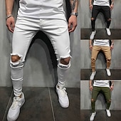 billiga lediga byxor-Herr Långbyxor Casual byxor Rev Rakt ben Solid färg Komfort Mjuk Utomhus Dagligen Streetwear Ledigt Svart Vit Microelastisk