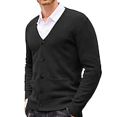 billiga cardigan tröja för män-Herr Tröja Cardigan Tröja Ribbad Sticka Stickat Slät V-hals Mode Ledigt Sport Dagliga kläder Kläder Vår &amp; Höst Vinrött Svart M L XL