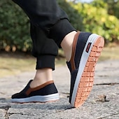 tanie Mokasyny i trzewiki męskie-męskie półbuty typu slip-on – oddychające płócienne mokasyny z antypoślizgową podeszwą do codziennego chodzenia i podróżowania