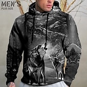 preiswerte Herren-Hoodies in großen Größen-Herren Übergröße Pullover mit Kapuze Sweatshirt Groß und hoch Tier Mit Kapuze Tasche Langarm Frühling &amp; Herbst Modisch Strassenmode Basic Komfortabel Freizeitskleidung Urlaub Oberteile
