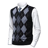 cheap Men&#039;s Pullover Sweater-Men&#039;s Sweater Sweater Vest Pullover Ribbed Knit Knitted Plaid V Neck Stylish Casual Daily Wear Vacation Clothing Apparel Spring &amp;  Fall Camel Black S M L