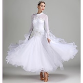 voordelige Ballroom danskleding-Ballroomdansen Kleding Borduurwerk Combinatie Kristallen / Bergkristallen Dames Prestatie Opleiding Lange mouw Netstof Spandex Organza