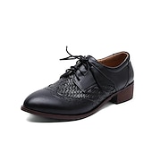 economico Scarpe oxford da donna-Per donna Oxford Scarpe Bullock Taglie forti Scarpe alari Esterno Giornaliero Tinta unita Basso Quadrato Appuntite Elegante Informale minimalismo Cuoio PU Con lacci intrecciali Nero Marrone