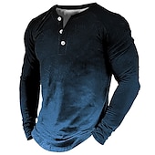 billiga Geometrisk-Herr Henleytröja T-shirts Vintage skjorta Mode Designer Bekväm Skjorta Grafisk Lutning Långärmad Skjorta Blå Röd Brun Utomhus Ledigt Dagligen Henley Vår &amp; Höst Kläder 3D-tryck S M L XL 2XL 3XL