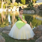 economico Costumi per bambine-Fiaba Principessa Tiana Abito da damigella Costume per festa a tema Abiti in tulle Cosplay for Ragazze Bambini Carnevale Mascherata Matrimonio Ospite di nozze