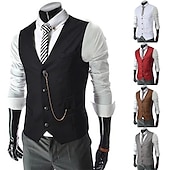 cheap Men&#039;s Vest-Men&#039;s Vest Suit Vest Gilet Wedding Business Causal Casual 1920s Smart Casual Polyester Solid Colored Single Breasted Shirt Collar Slim Black Red Light Grey Vest