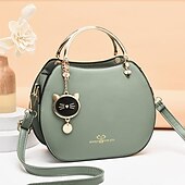 cheap Handbag &amp; Totes-Women&#039;s Black Faux Leather Handbag with Gold Cat Charm and Metal Handle - Stylish Crossbody for Casual or Formal Use