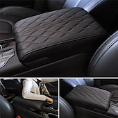 cheap Car Headrests&amp;Waist Cushions-1 Pcs Wave Embroider PU Leather Car Armrest Mat Center Console Arm Rest Protection Cushion Auto Armrests Storage Box Cover Pad