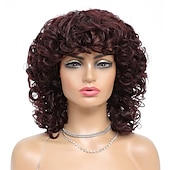 baratos Perucas de Qualidade Superior-Peruca afro encaracolada curta com franja perucas encaracoladas afro kinky para mulheres negras sem cola peruca cheia sintética resistente ao calor perucas de substituição encaracoladas macias