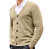 billiga cardigan tröja för män-Herr Tröja Cardigan Tröja Ribbad Sticka Stickat Slät V-hals Mode Ledigt Sport Dagliga kläder Kläder Vår &amp; Höst Vinrött Svart M L XL