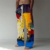 cheap Men&#039;s Printed Casual Pants-Men&#039;s Trousers Summer Pants Beach Pants Drawstring Elastic Waist Straight Leg Color Block Graphic Prints Comfort Casual Daily Holiday Streetwear Designer Yellow Blue