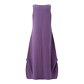 halpa design puuvilla- ja pellavamekot-Naisten Purppura Ruskea Tumman sininen Kesä Kevät Maksimekko Puuvillaiset pellavamekot Rento mekko Puuvillapellavamekko Perus Vapaa-aika Kypsä ulko- Loma Päivittäin Loose Fit Puhdas väri