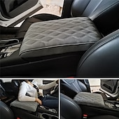 cheap Car Headrests&amp;Waist Cushions-1 Pcs Wave Embroider PU Leather Car Armrest Mat Center Console Arm Rest Protection Cushion Auto Armrests Storage Box Cover Pad