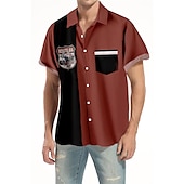 voordelige Heren Bowling Shirt-Voor heren Automatisch Gestreept Overhemd Bowlingshirt Overhemd met knopen Korte mouw Vintage Tropisch Modieus Buiten Strand Zomer Lente Strijkijzer Afdrukken Button-omlaag Zwart En Rood Zwart Rood