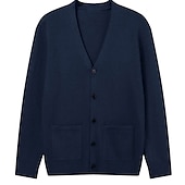 billiga cardigan tröja för män-Herr Tröja Cardigan Tröja Ribbad Sticka Stickat Slät V-hals Mode Ledigt Sport Dagliga kläder Kläder Vår &amp; Höst Vinrött Svart M L XL