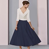 cheap Floor Length-A-Line Mother of the Bride Dress Wedding Guest Elegant Scoop Neck Tea Length Satin Half Sleeve with Pleats Crystal Brooch Color Block Race Day Dress free custom size