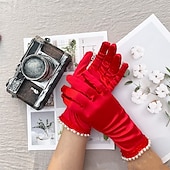 cheap Party Gloves-Satin Wrist Length Glove Vintage Style / Elegant With Faux Pearl Wedding / Party Glove