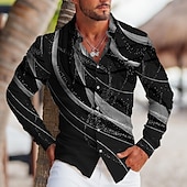 cheap Geometric Pattern-Men&#039;s Geometric Pattern Linear Shirt Button Up Shirt Long Sleeve Sports Fashion Streetwear Outdoor Casual Daily Fall &amp; Winter Turndown Print Button-Down Blue Gold Green Gray