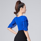 preiswerte Oberteile &amp; Sets-Latein-Tanz Sportkleidung Gymnastikanzug / Einteiler Rüschen Horizontal gerüscht Pure Farbe Damen Leistung Ausbildung Halbe Ärmel Hoch Polyester