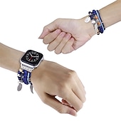 baratos Pulseiras de Apple Watch-Corda trançada artesanal Compatível com Pulseira Apple Watch 38mm 40mm 41mm 42mm 44mm 45mm 49mm Feminino Com Miçangas Boho Contas pulseira de substituição para iwatch Ultra 2 Series 9 8 7 SE 6 5 4 3
