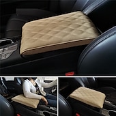 cheap Car Headrests&amp;Waist Cushions-1 Pcs Wave Embroider PU Leather Car Armrest Mat Center Console Arm Rest Protection Cushion Auto Armrests Storage Box Cover Pad