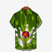 preiswerte Bedruckte Herrenhemden-Herren Bowlingkugel Hemd Knopfhemd Kurzarm Designer Brautkleider schlicht Weich Outdoor Täglich Festtage Sommer Frühling Umlegekragen Bedruckt Button-Down Weiß + Grün Schwarz Gelb Rote Blau