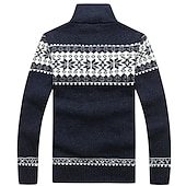 cheap Men's Cardigan Sweater-Men's Sweater Cardigan Sweater Zip Sweater Ribbed Knit Print Knitted Color Block Standing Collar Stylish Warm Ups Work Going out Clothing Apparel Winter Green Dark Blue M L XL