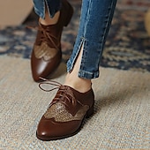economico Scarpe oxford da donna-Per donna Oxford Scarpe Bullock Taglie forti Scarpe alari Esterno Giornaliero Tinta unita Basso Quadrato Appuntite Elegante Informale minimalismo Cuoio PU Con lacci intrecciali Nero Marrone