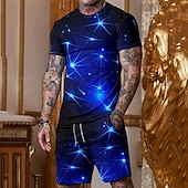 cheap Men&#039;s Printed Tees sets-Men&#039;s Graphic Star 2pcs Tees sets Shorts and T Shirt Set T-Shirt Outfits Short Sleeve Crew Neck Designer Casual Comfortable Outdoor Vacation Daily 3D Print 2 Piece Spring &amp; Summer Dark Blue