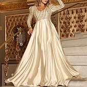 abordables Robes de fête-Robe de soirée formelle scintillante en forme de A, rouge et vert, col en V, manches longues, traîne avec paillettes 2025
