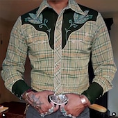 billiga västernskjortor för män-Herr Rutig Grafiska tryck Skjorta Västerländsk skjorta Cowboyskjorta Långärmad Mode Designer Ledigt Utomhus Dagligen Höst vinter Nedvikt Mönster Button-Down Blå Purpur Grön Kaki