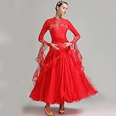 voordelige Ballroom danskleding-Ballroomdansen Kleding Borduurwerk Combinatie Kristallen / Bergkristallen Dames Prestatie Opleiding Lange mouw Netstof Spandex Organza