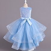 abordables Robes à Fleurs pour Filles-Robe de Demoiselle d&#039;Honneur Fille Fille Robe Robe de fête Utilisation Mariage Soirée Elégant Princesse Paillettes Maille Paillette Sans Manches Col Ras du Cou Blanche Rouge 3-13 ans