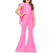 abordables Robes de petite fille-Ensemble combinaison Robe de demoiselle d&#039;honneur Longueur de sol Pageant  Performance Juniors Robe de bal mignonne Chiffon avec nœud(s) Ajustement élégant 3-16 ans