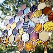economico Hangings da parete all&#039;aperto-ape a nido d&#039;ape tinto ape arazzi ornamento suncatcher, alveare pannello colorato fatto a mano moderno girasole macchiato impiccagioni colorate ape pendente ornamenti d&#039;arte